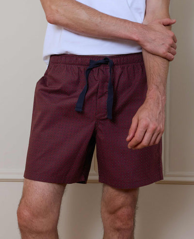 Burgundy Cotton Foulard Print Lounge Shorts
