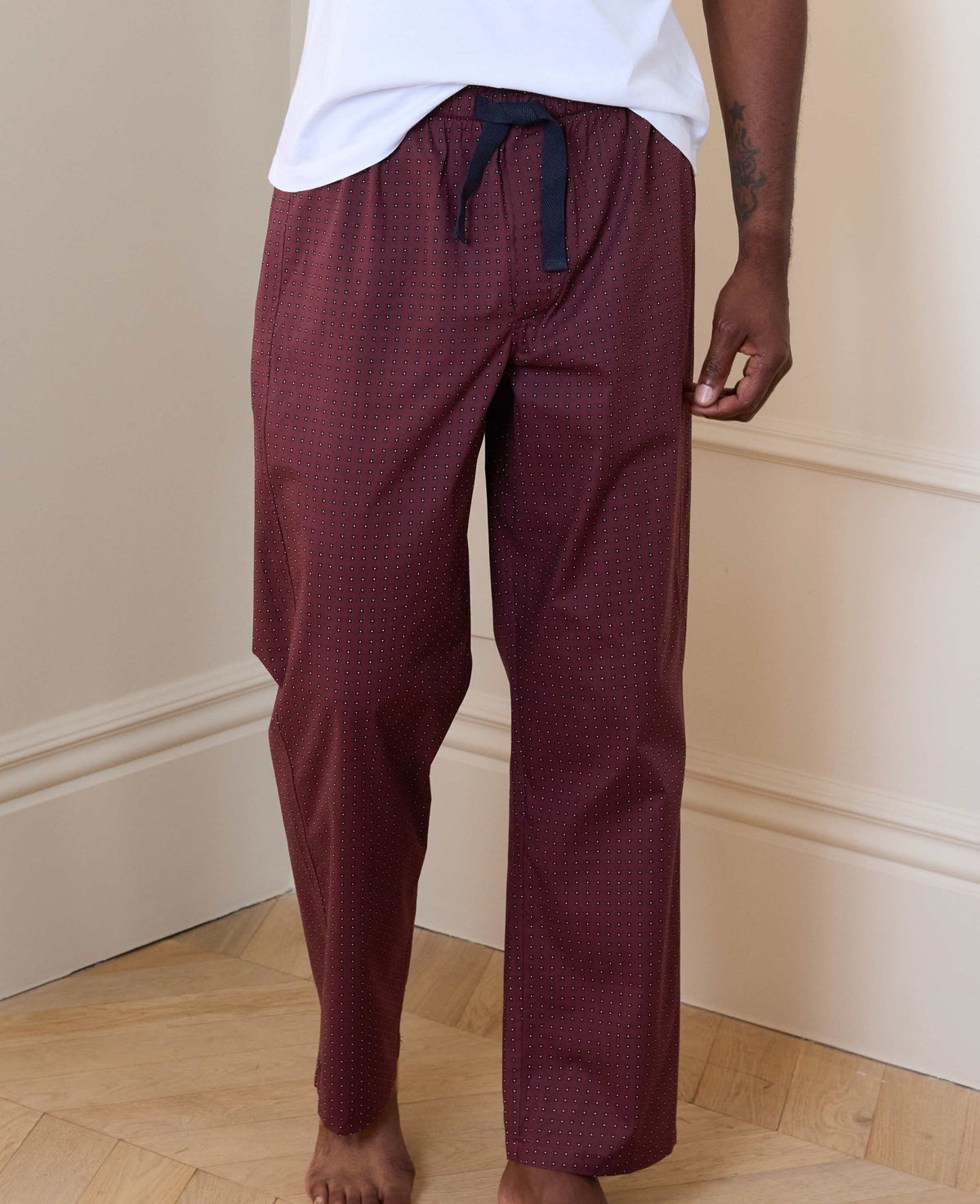 Burgundy Cotton Foulard Printed Lounge Pants
