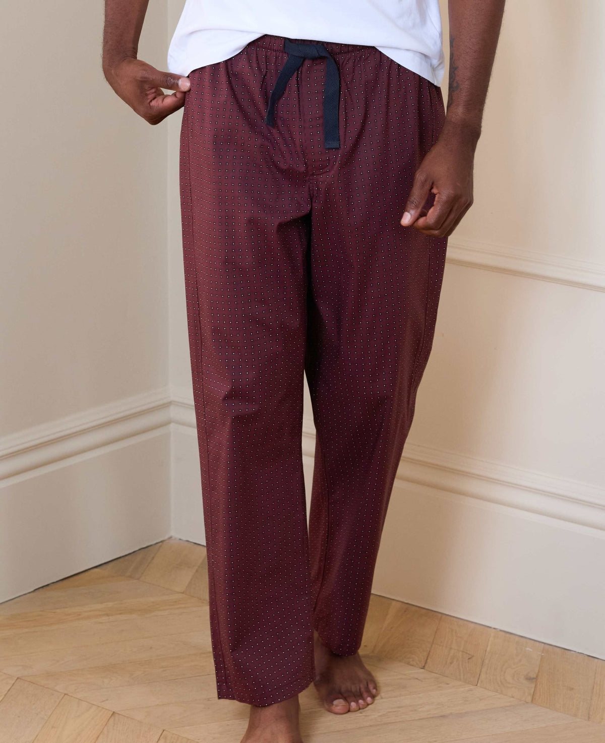 Burgundy Cotton Foulard Printed Lounge Pants