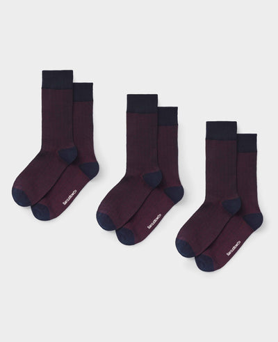 Burgundy Cotton Rich Herringbone Three Pack Socks