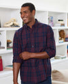 Burgundy Navy Brushed Cotton Check Classic Fit Button-Down Casual Shirt