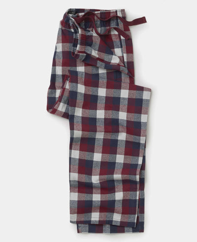 Men's Burgundy Navy Brushed Cotton Twill Check Lounge Pants folded