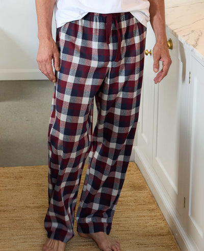 Burgundy Navy Brushed Cotton Twill Check Lounge Pants