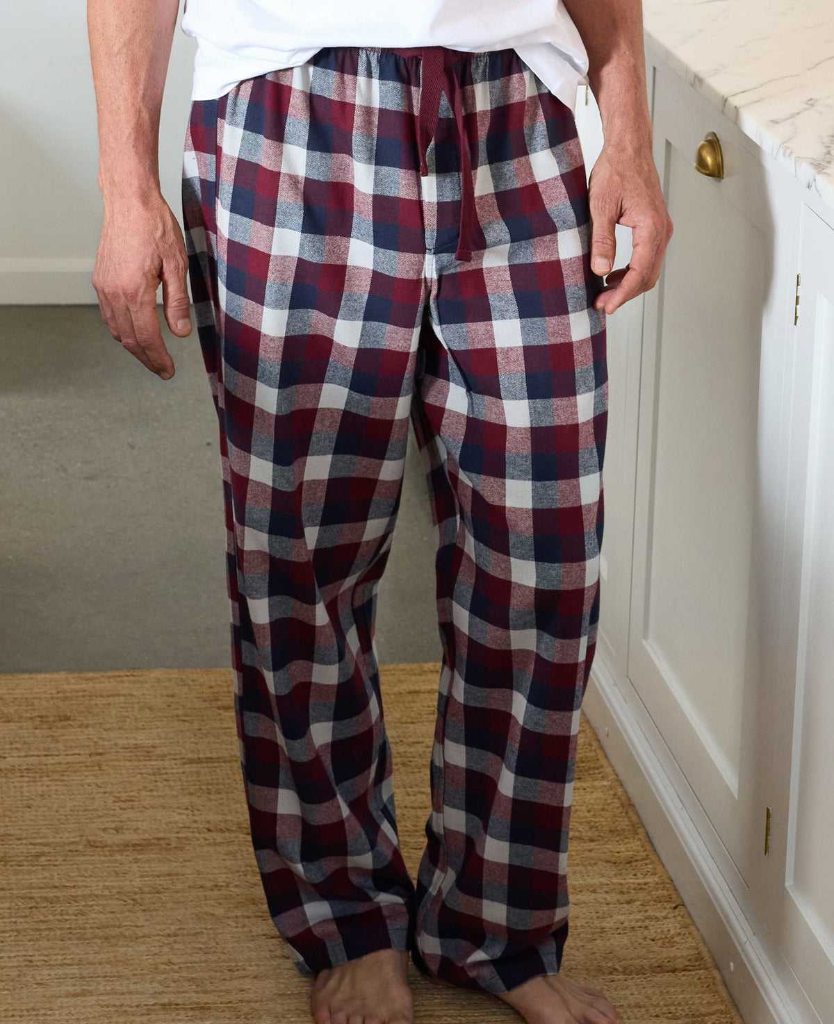 Burgundy Navy Brushed Cotton Twill Check Lounge Pants