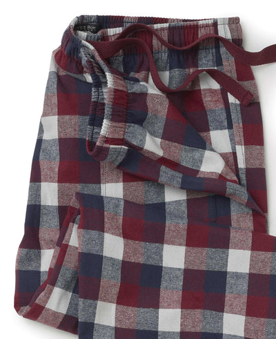 Men's Burgundy Navy Brushed Cotton Twill Check Lounge Pants waist detail