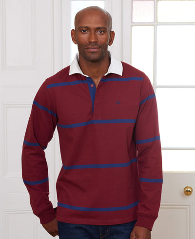 Burgundy Navy Stripe Heavyweight Cotton Jersey Rugby Shirt