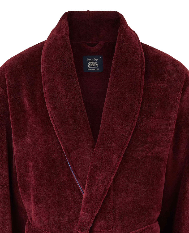 Burgundy Piped Fleece Dressing Gown