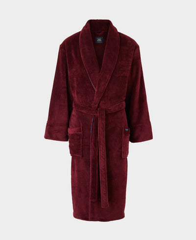 Burgundy Piped Fleece Dressing Gown