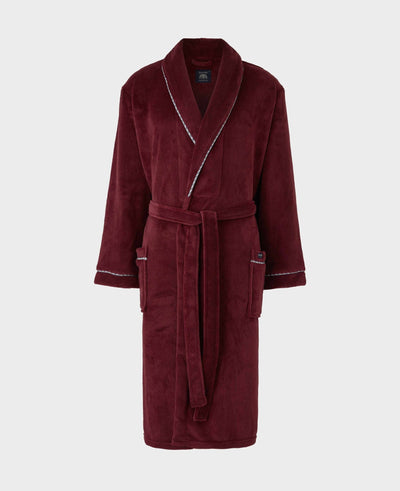 Burgundy Rope Edge Fleece Dressing Gown