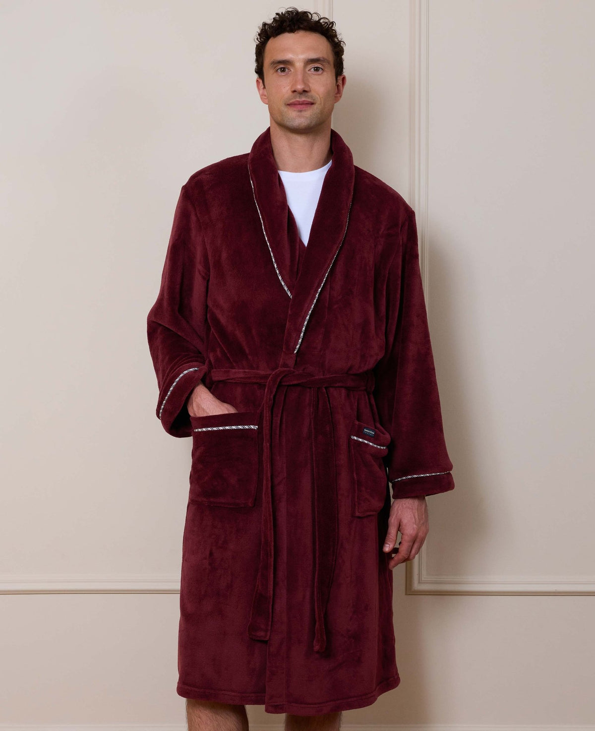Burgundy Rope Edge Fleece Dressing Gown