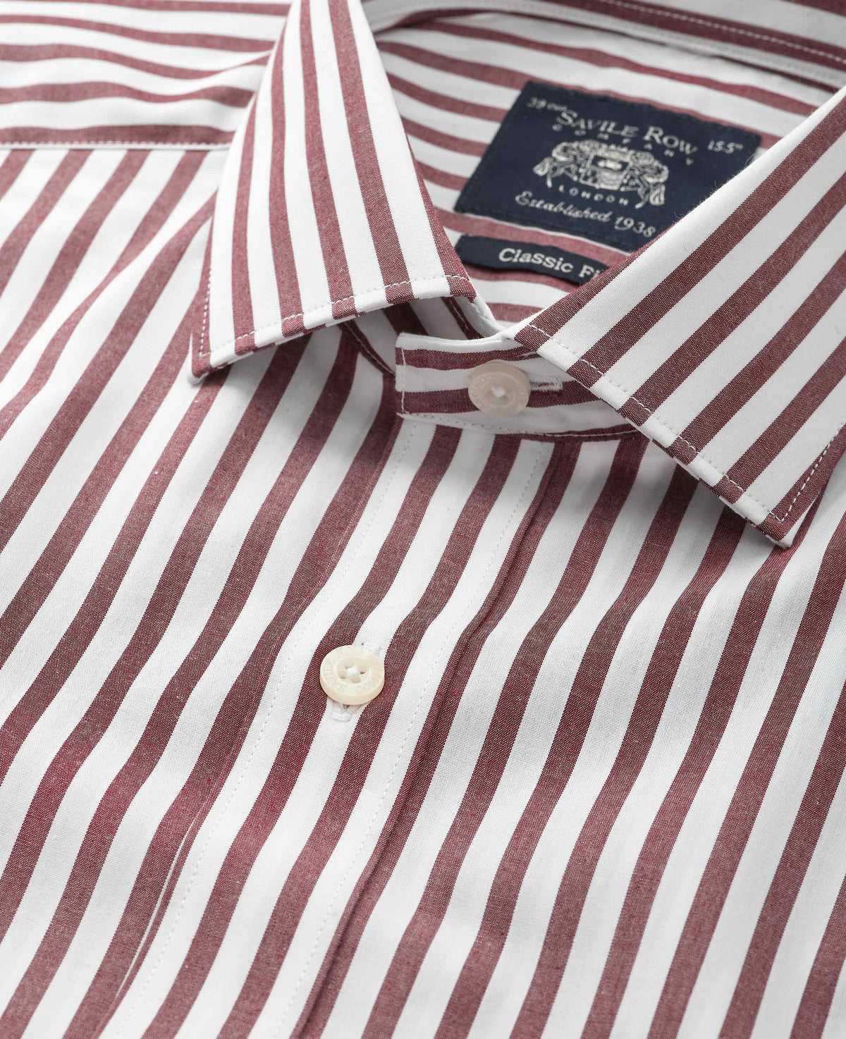 Burgundy Stripe Cotton Poplin Classic Fit Formal Shirt - Double Cuff