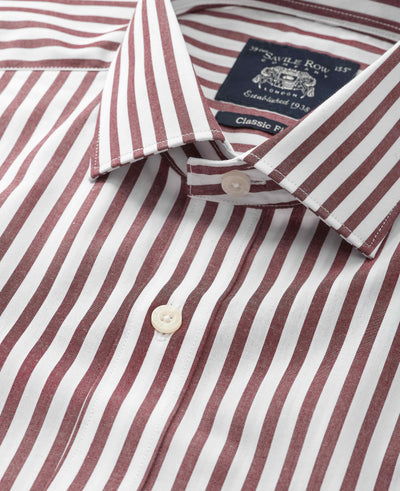 Burgundy Stripe Cotton Poplin Classic Fit Formal Shirt - Double Cuff