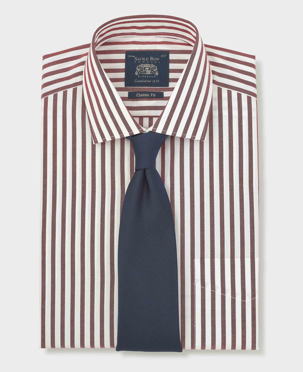 Burgundy Stripe Cotton Poplin Classic Fit Formal Shirt - Double Cuff