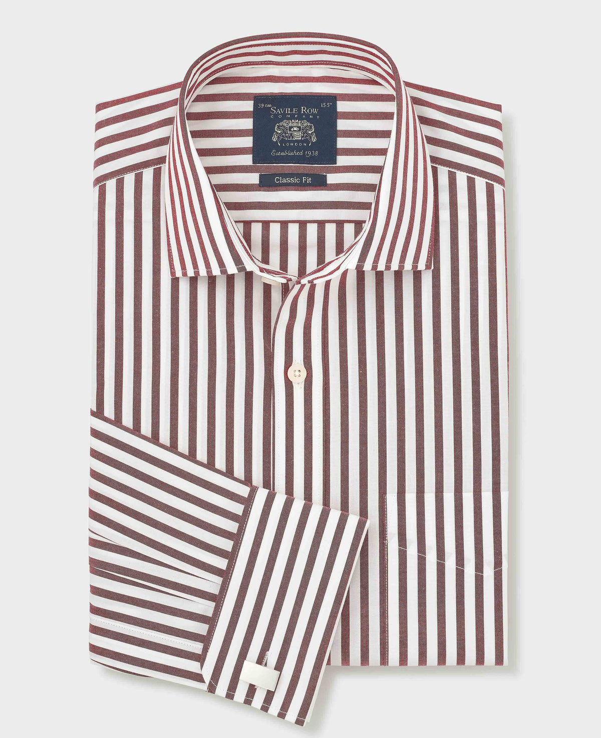 Burgundy Stripe Cotton Poplin Classic Fit Formal Shirt - Double Cuff