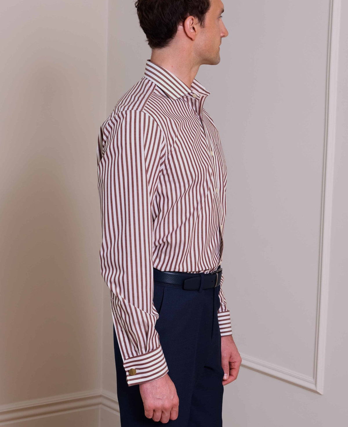 Burgundy Stripe Cotton Poplin Classic Fit Formal Shirt - Double Cuff