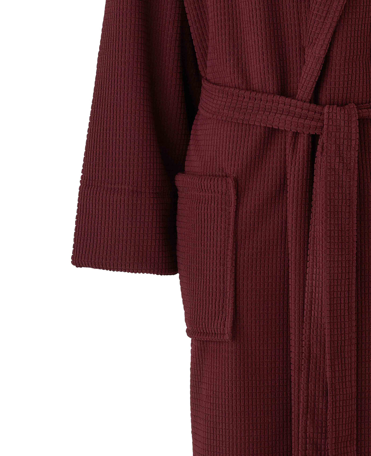 Men's Burgundy Super Soft Waffle Dressing Gown pocket detail
