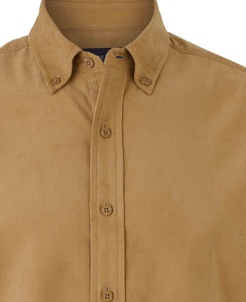 Camel Cotton Babycord Slim Fit Button-Down Casual Shirt