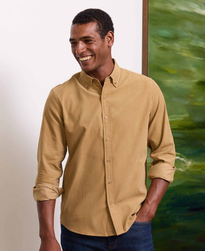 Camel Cotton Babycord Slim Fit Button-Down Casual Shirt