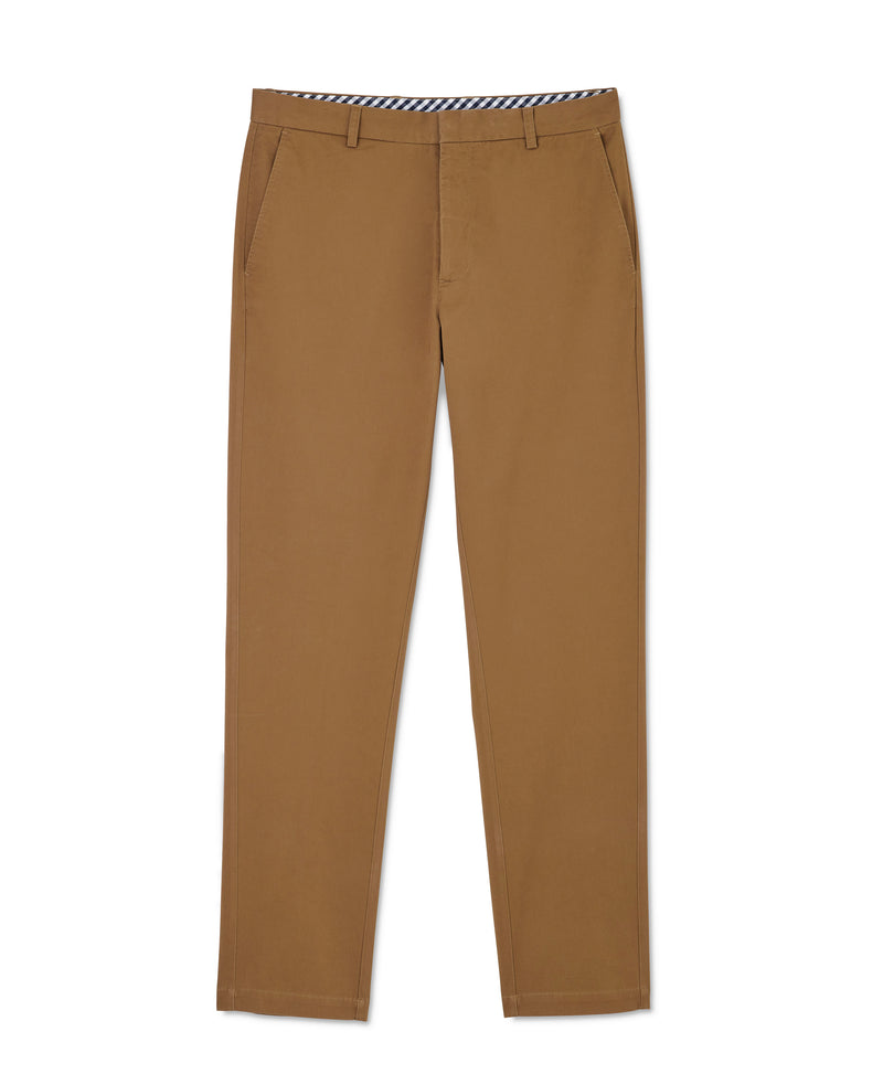 Cappuccino Brown Stretch Cotton Classic Fit Flat Front Chinos