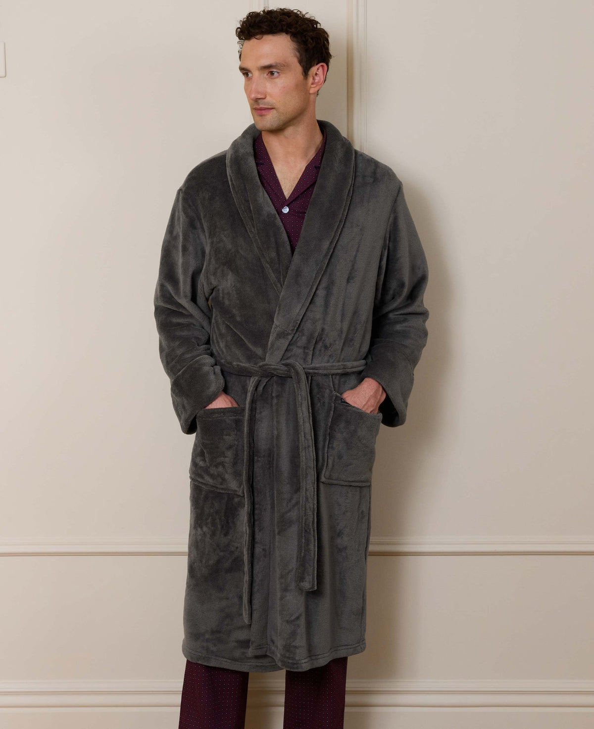 Charcoal Grey Fleece Dressing Gown
