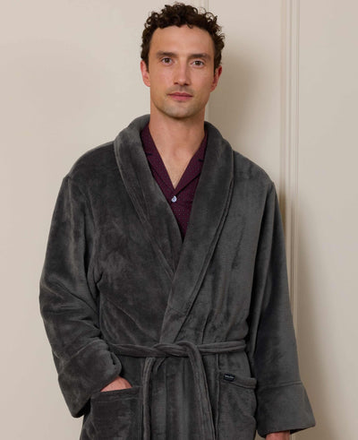 Charcoal Grey Fleece Dressing Gown