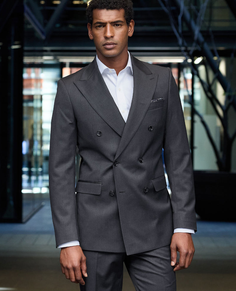 Charcoal Grey Wool Blend Tailored Double Breasted Suit Jacket