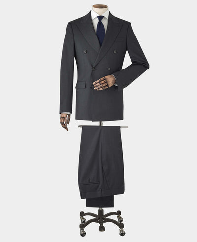 Charcoal Grey Wool Blend Tailored Double Breasted Suit