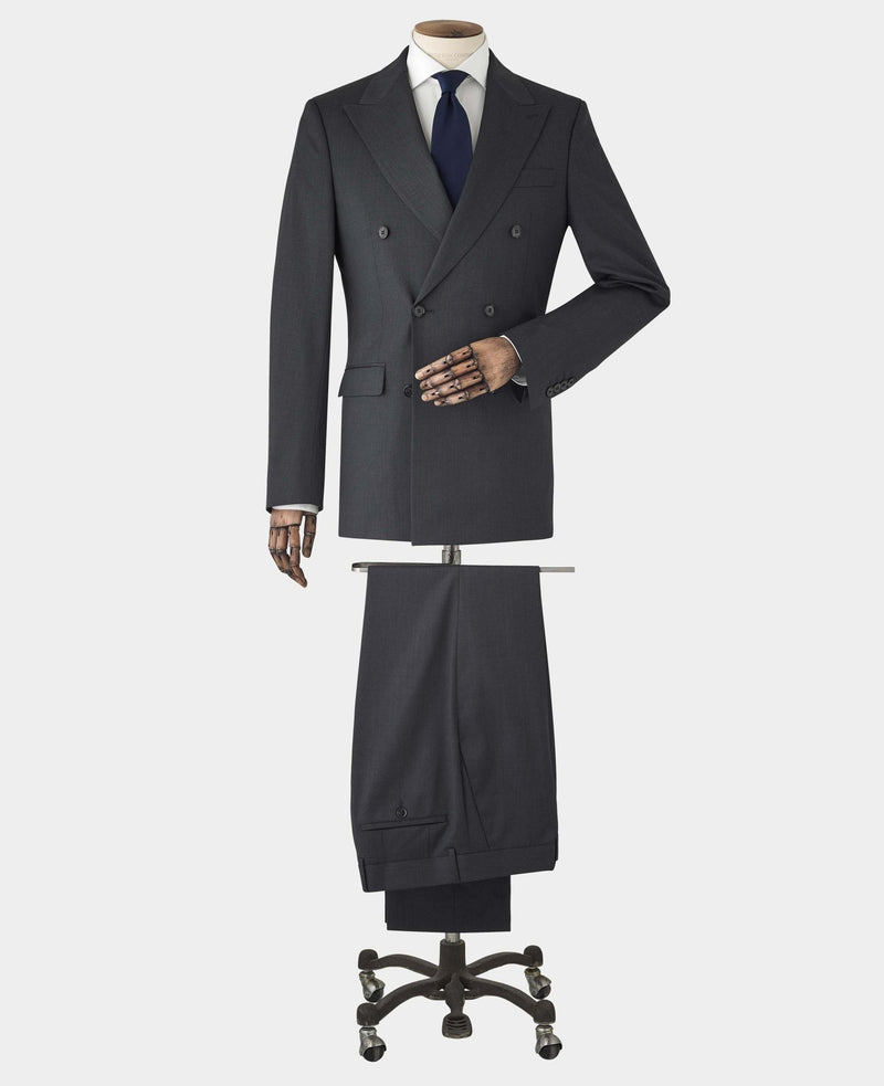 Charcoal Grey Wool Blend Tailored Double Breasted Suit