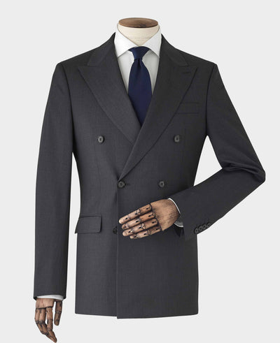 Charcoal Grey Wool Blend Tailored Double Breasted Suit Jacket