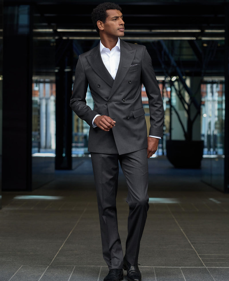 Charcoal Grey Wool Blend Tailored Double Breasted Suit