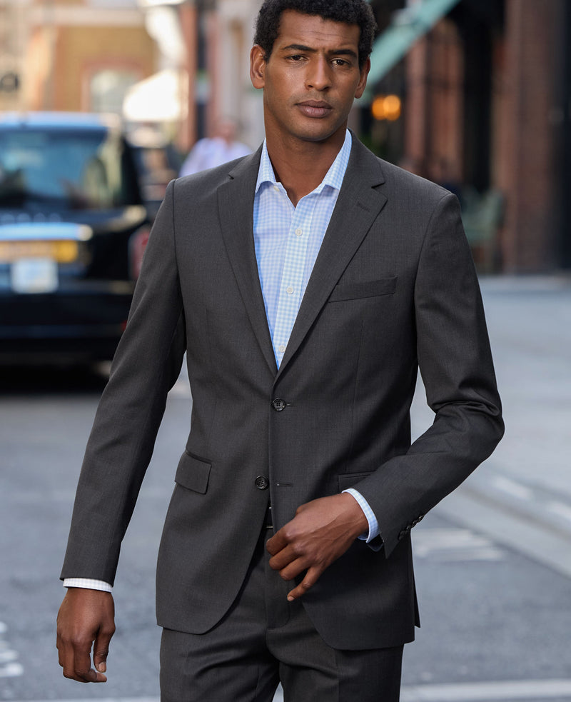 Charcoal Grey Wool Blend Tailored Suit Jacket