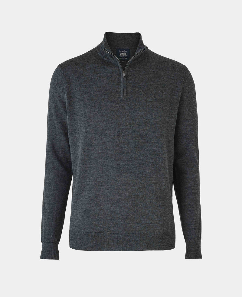 Charcoal Merino Wool Zip Neck Jumper