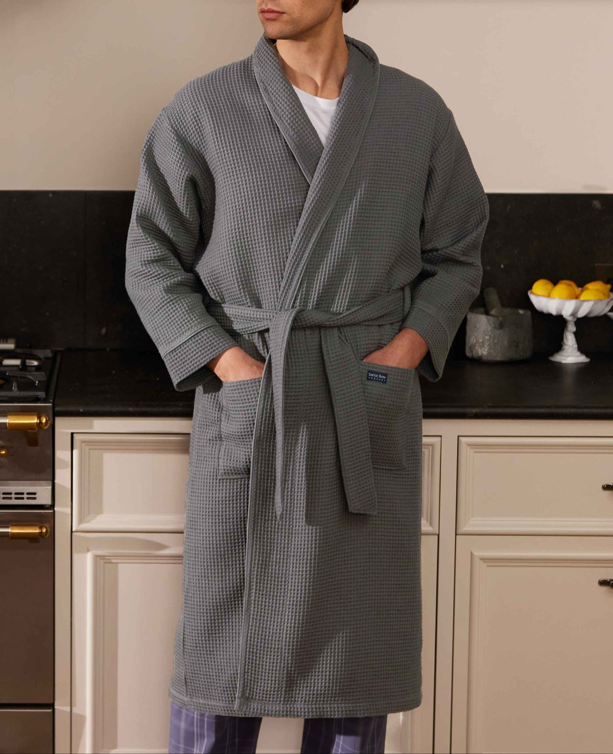 Men's Charcoal Cotton Waffle Dressing Gown