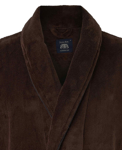 Chocolate Brown Fleece Piped Dressing Gown