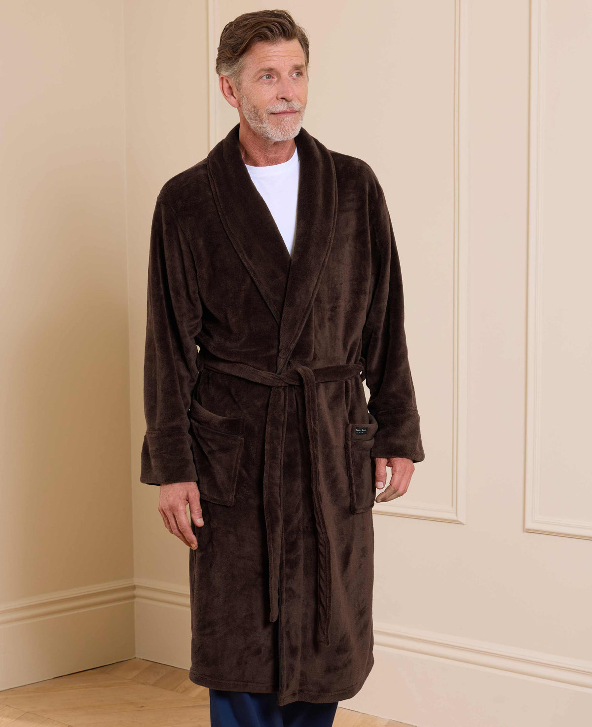 Chocolate Brown Fleece Piped Dressing Gown