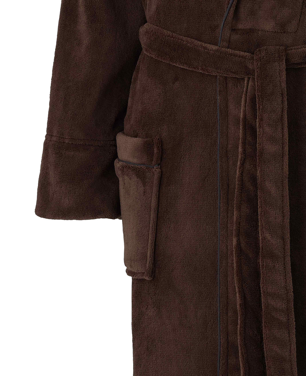 Chocolate Brown Fleece Piped Dressing Gown