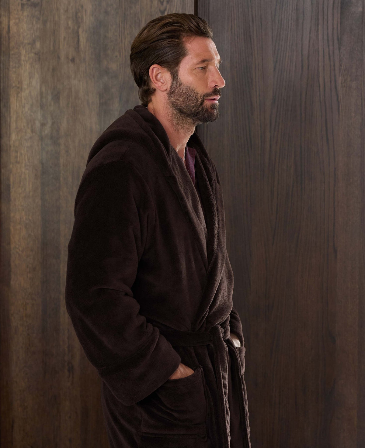 Chocolate Brown Hooded Fleece Dressing Gown