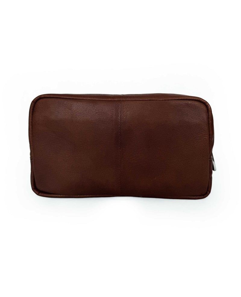 Chocolate Brown Leather Wash Bag