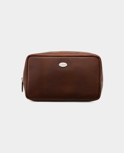 Men's Chocolate Brown Leather Wash Bag closed