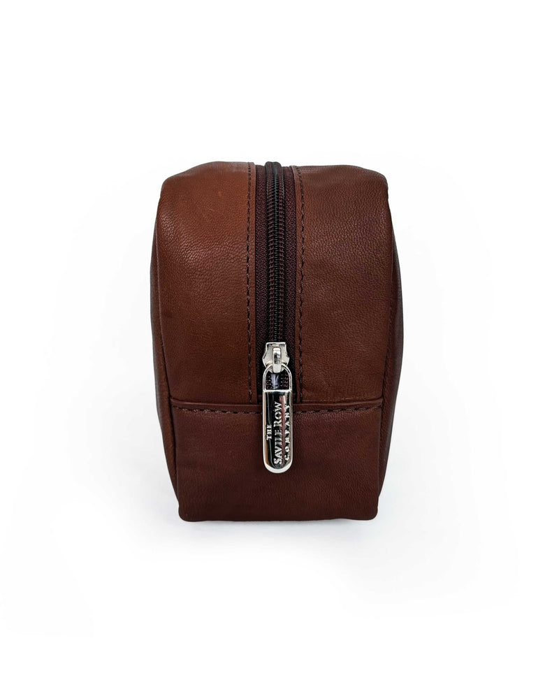 Chocolate Brown Leather Wash Bag