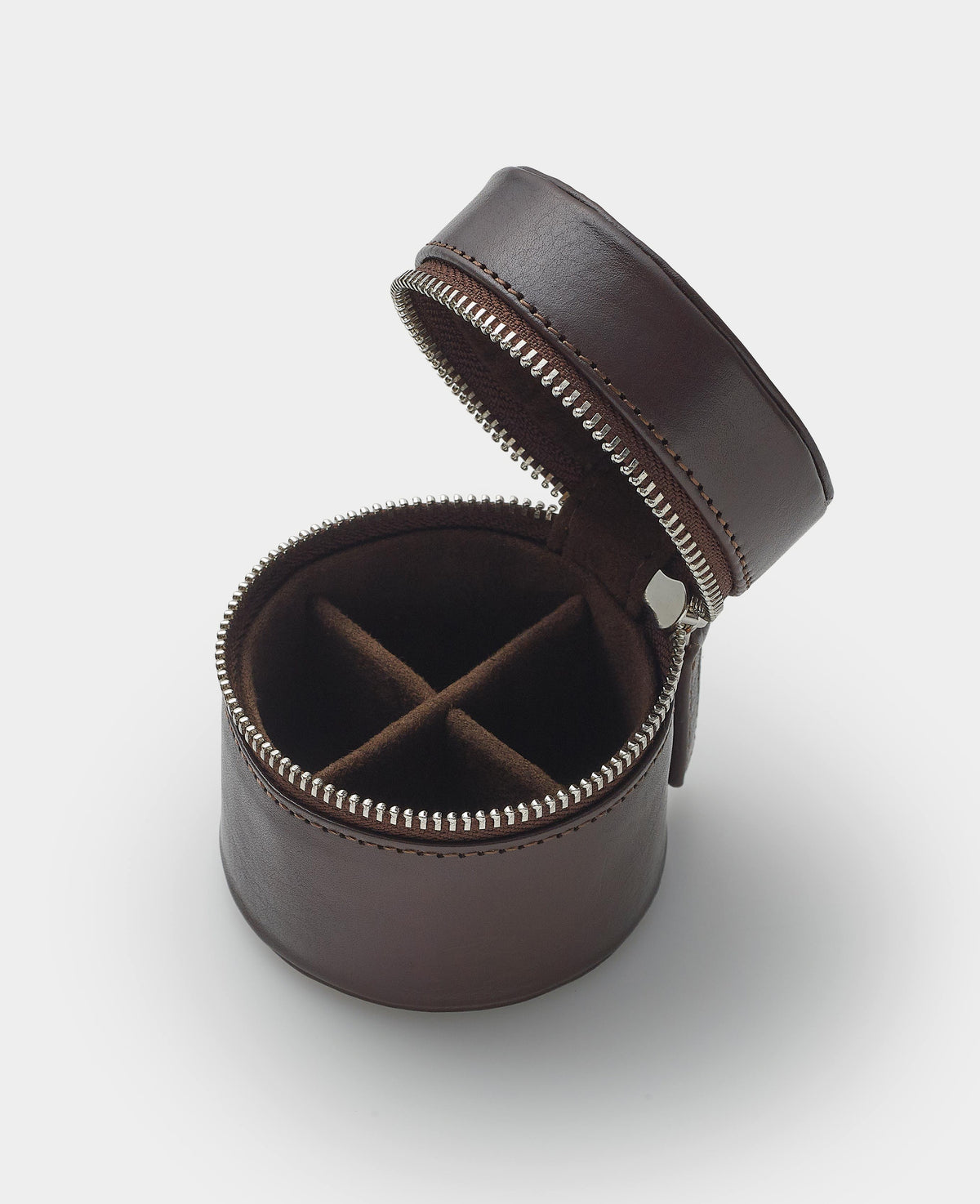Chocolate Brown Leather Zipped Cufflink Box
