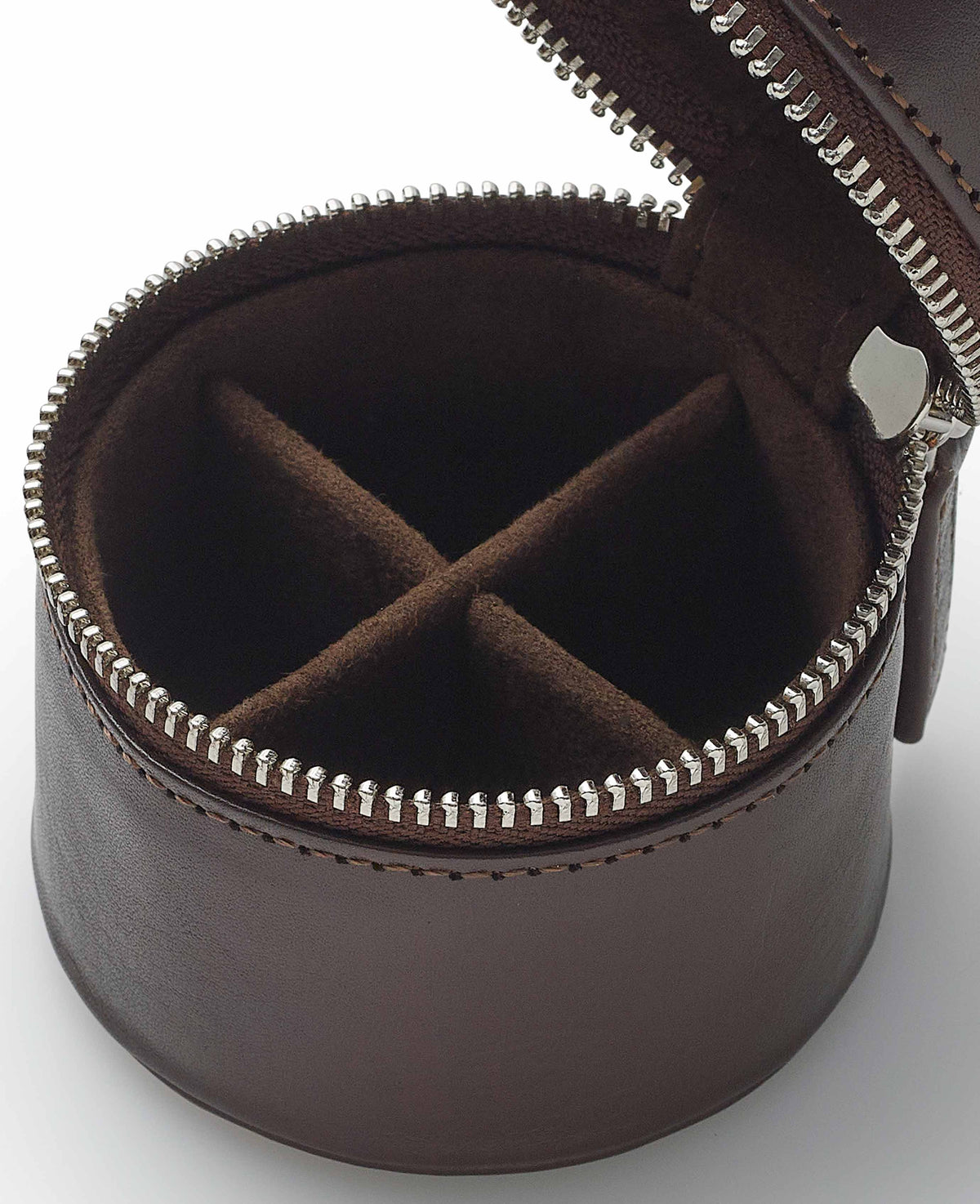 Chocolate Brown Leather Zipped Cufflink Box