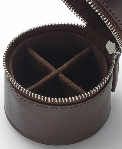 Chocolate Brown Leather Zipped Cufflink Box