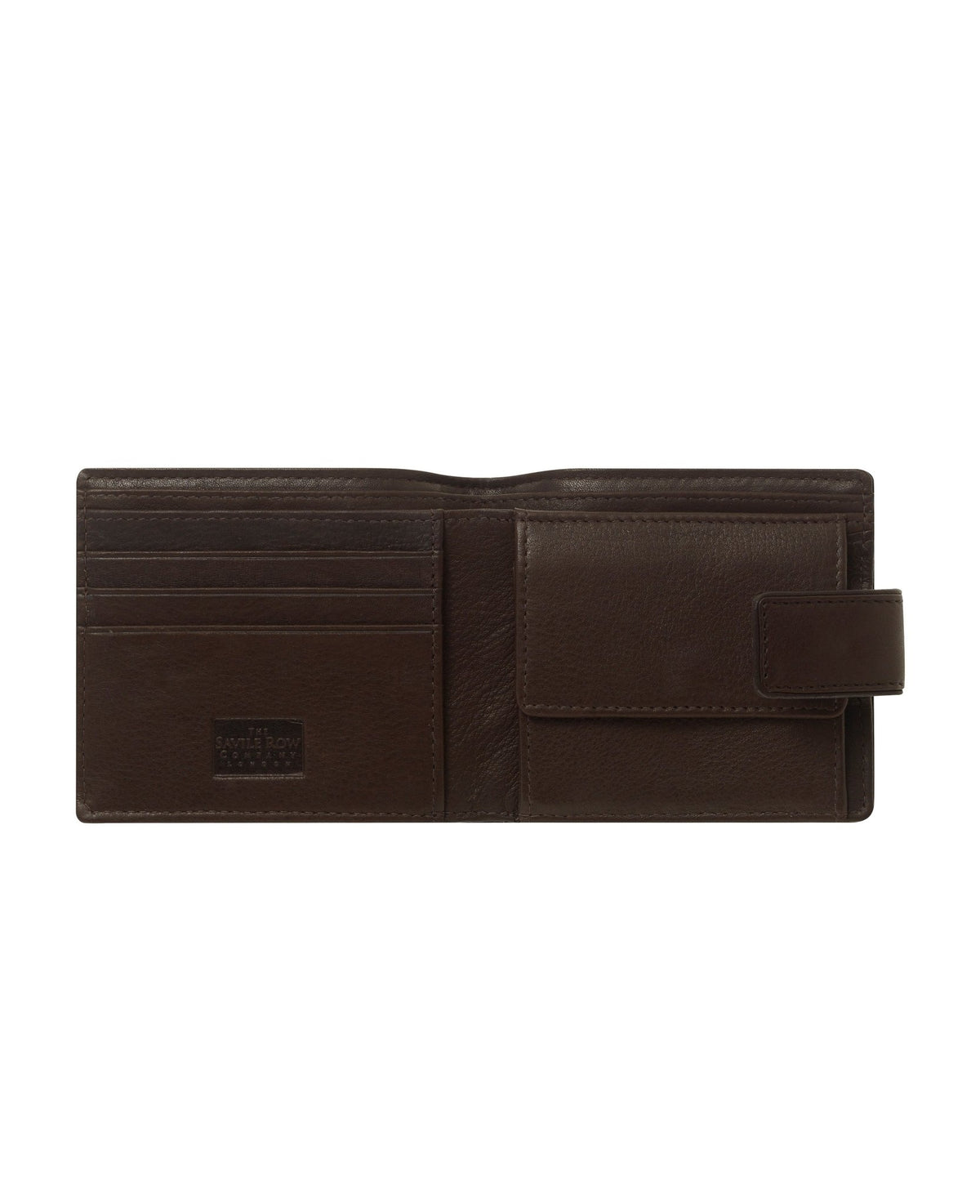 Men's Tab Coin Wallet In Chocolate Leather opened
