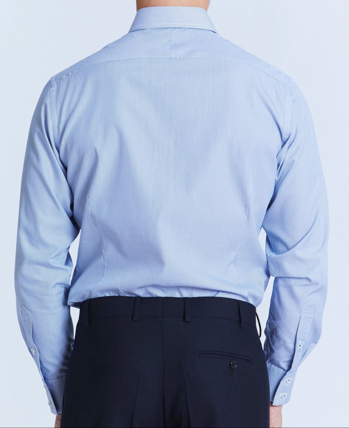 curtis navy fine bengal stripe made to measure shirt model back 1