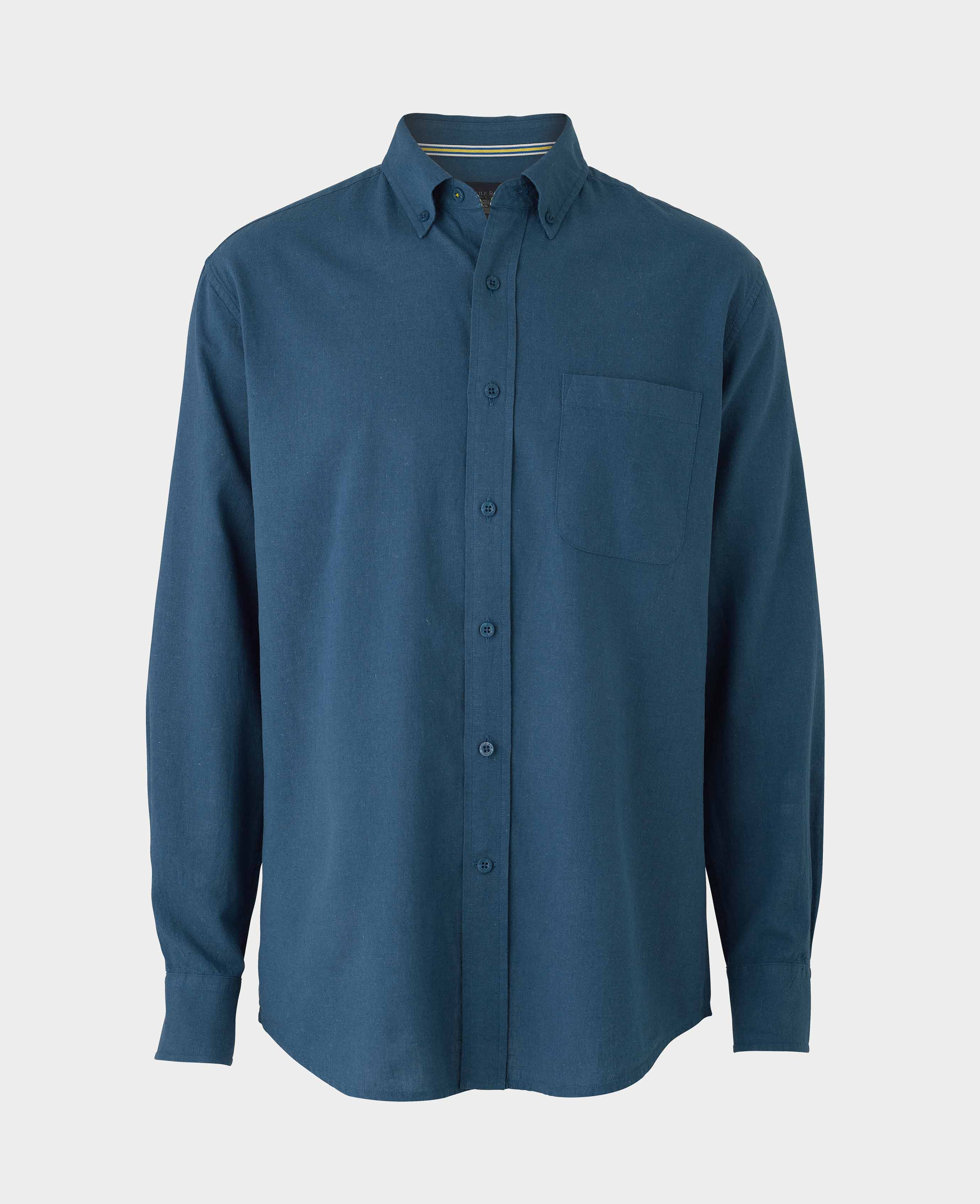 Men's Dark Blue Linen Cotton Classic Fit Button-Down Casual Shirt