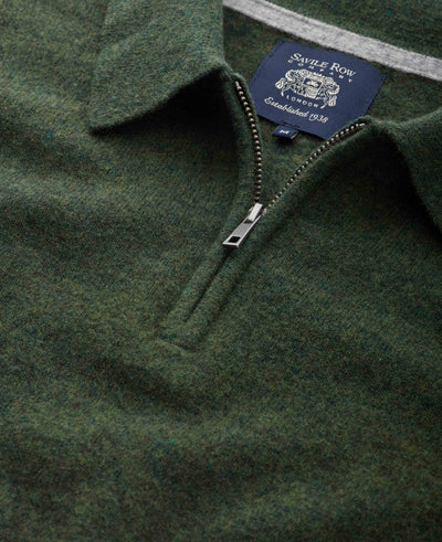 dark green merino wool cashmere zip neck long sleeve polo shirt mkw566grn Detail