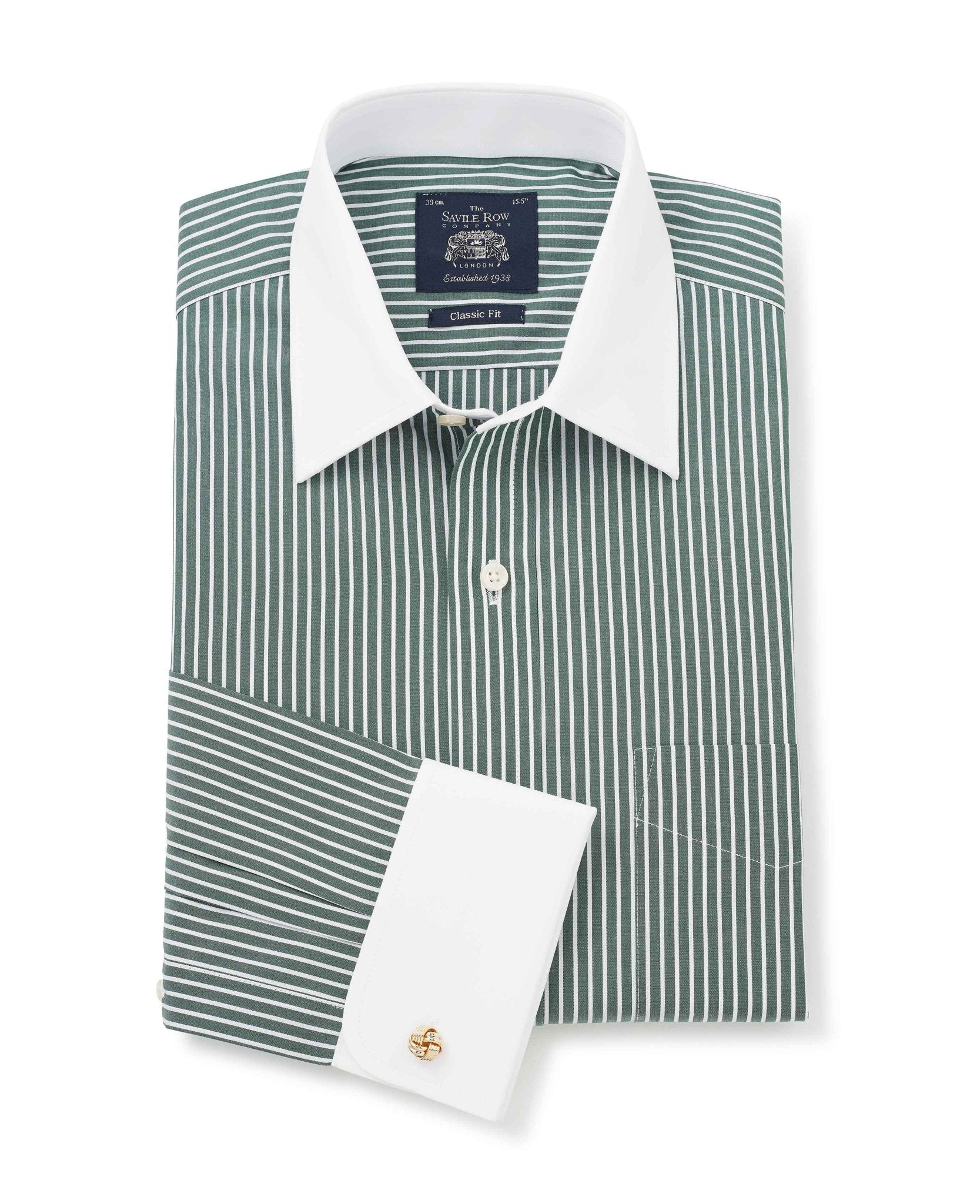 Men's Green Stripe Classic Fit Shirt With White Collar Cuffs