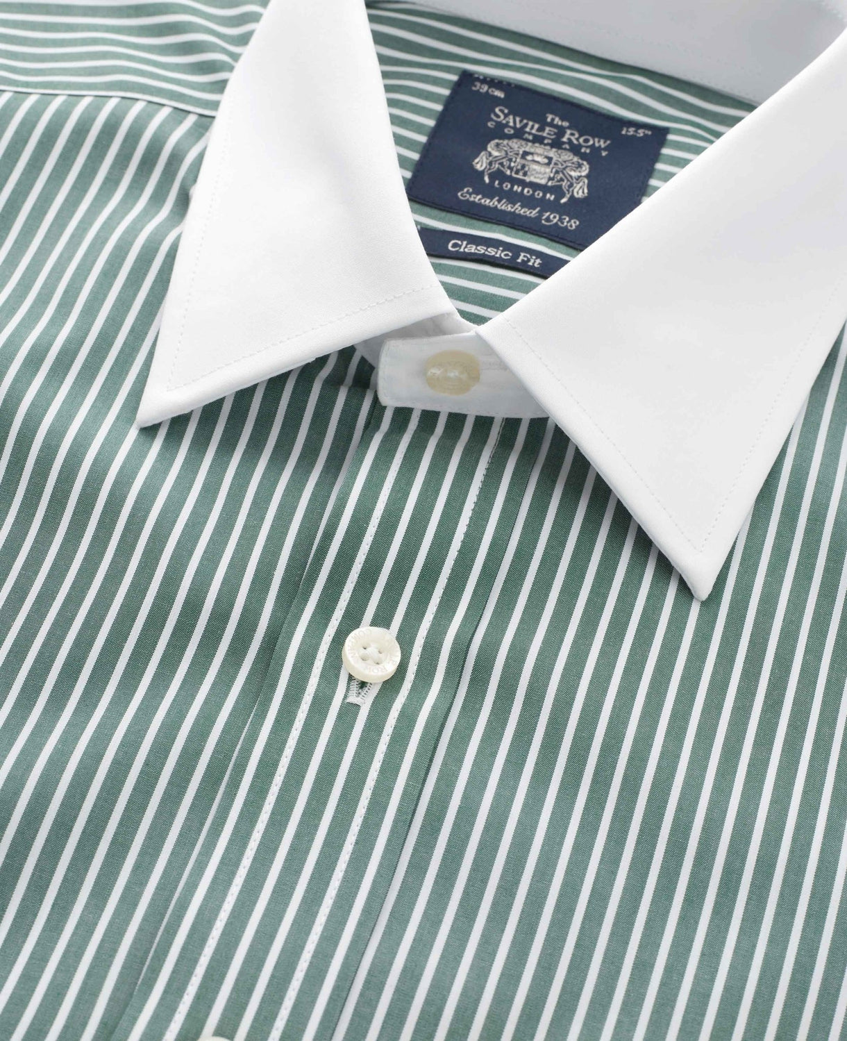 Men's Green Stripe Classic Fit Shirt With White Collar & Cuffs | Savile Row Company Men's Green Stripe Classic Fit Shirt With White Collar & Cuffs | Savile Row Company