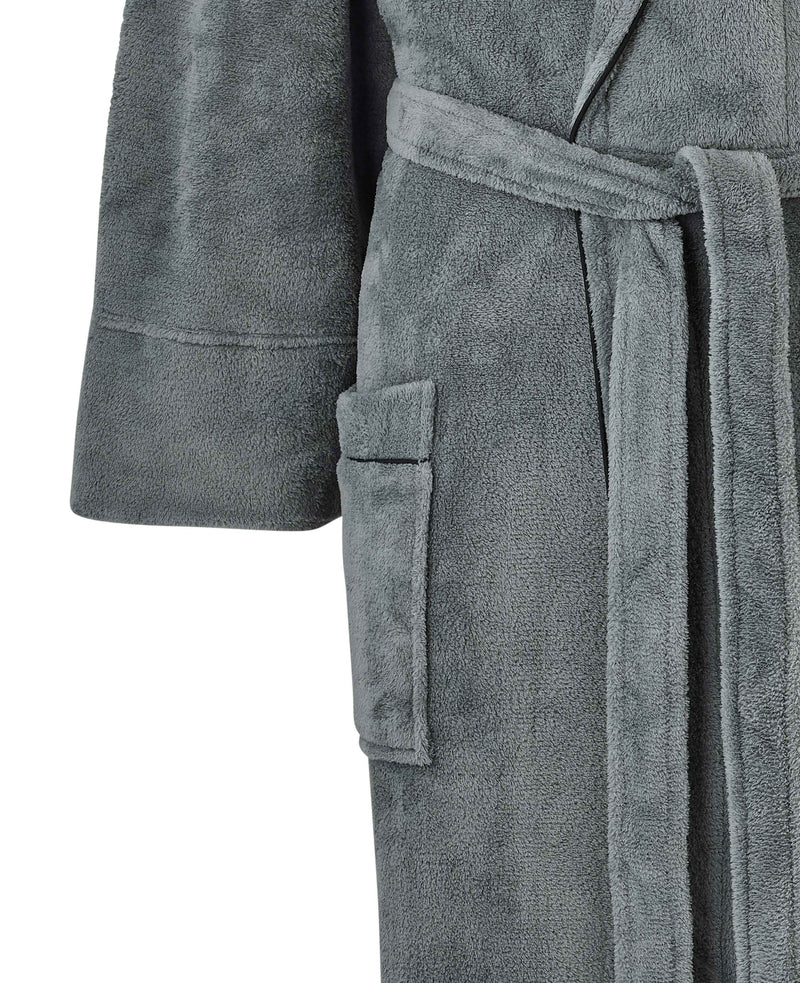 Dark Grey Fleece Supersoft Dressing Gown  - Pocket Detail - MDG939DGY